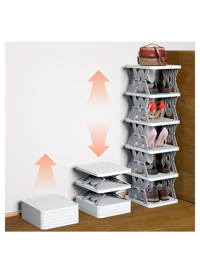 هومستر حامل أحذية، منظم أحذية صغيرة من الدرجة 6 بدون تجميع، حامل أحذية قابل للطي للمدخل، مدخل الباب الأمامي، غرفة النوم، أماكن صغيرة، أبيض - Image 1