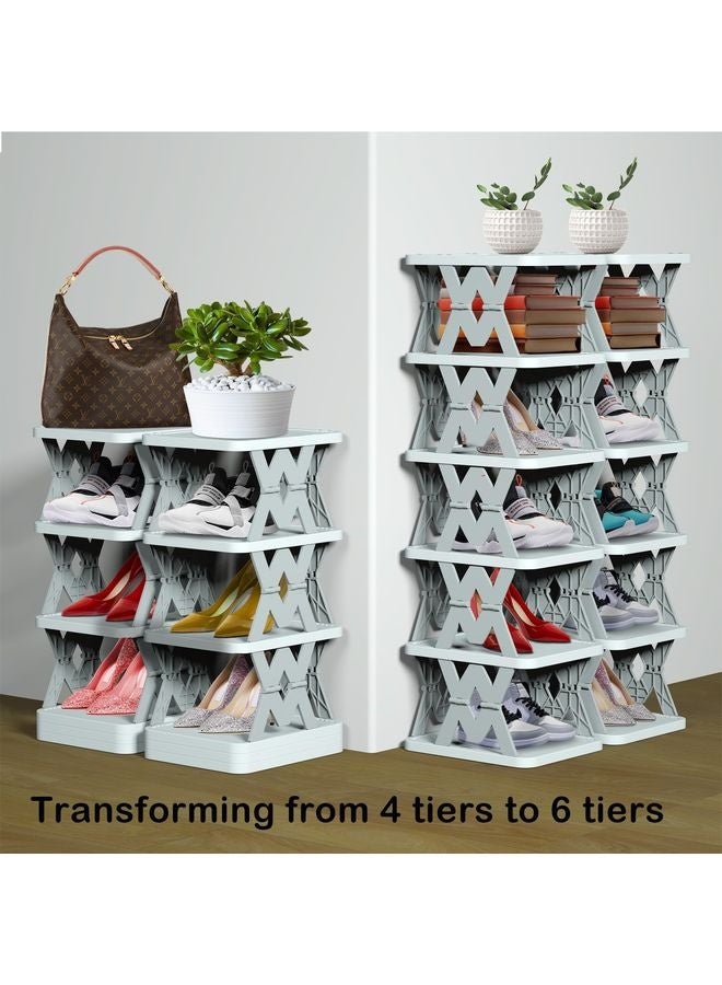 هومستر حامل أحذية، منظم أحذية صغيرة من الدرجة 6 بدون تجميع، حامل أحذية قابل للطي للمدخل، مدخل الباب الأمامي، غرفة النوم، أماكن صغيرة، أبيض - Image 3