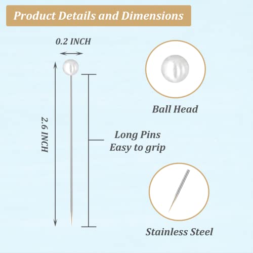 Hovesty Corsage Boutonniere Pins, Teardrop Pearl Ball Head Pins, Long 2.5inch Sewing Pins for Fabric, White Straight Bouquet Pins for Wedding, Jewelry DIY Decoration, Quilting and Craft (100pcs pins-Long) - Image 2