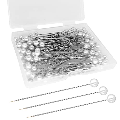 Hovesty Corsage Boutonniere Pins, Teardrop Pearl Ball Head Pins, Long 2.5inch Sewing Pins for Fabric, White Straight Bouquet Pins for Wedding, Jewelry DIY Decoration, Quilting and Craft (100pcs pins-Long) - Image 1