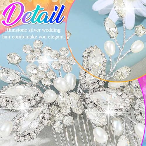 Easedaily Crystal Bride Wedding Hair Comb Silver Rhinestone Bridal Hair Piece Pearl Side Combs Hair Accessories for Women and Girls - Image 4