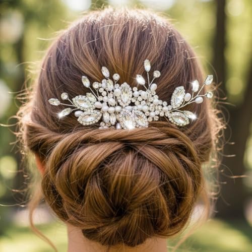 Easedaily Crystal Bride Wedding Hair Comb Silver Rhinestone Bridal Hair Piece Pearl Side Combs Hair Accessories for Women and Girls - Image 5