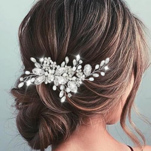Easedaily Crystal Bride Wedding Hair Comb Silver Rhinestone Bridal Hair Piece Pearl Side Combs Hair Accessories for Women and Girls - Image 3