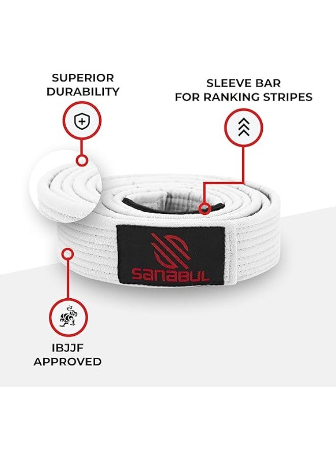 Sanabul  BJJ Belt Men & Women | Brazilian Jiu Jitsu Belt with Ranking Stripes Sleeve Bar | Kids Jiu Jitsu Gi | IBJJF Approved (WHITE,K3)  - Image 5
