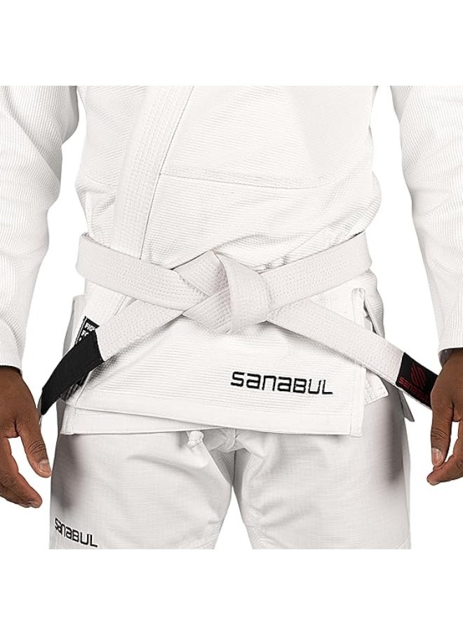 Sanabul  BJJ Belt Men & Women | Brazilian Jiu Jitsu Belt with Ranking Stripes Sleeve Bar | Kids Jiu Jitsu Gi | IBJJF Approved (WHITE,K3)  - Image 2