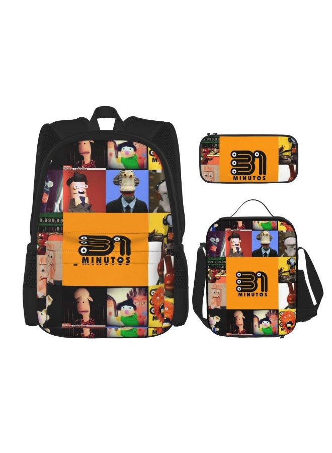 3-Piece Cartoon Student Backpack Set with Spine-Protecting School Bag, Lunch Bag, and Pencil Case for Kids - Image 1