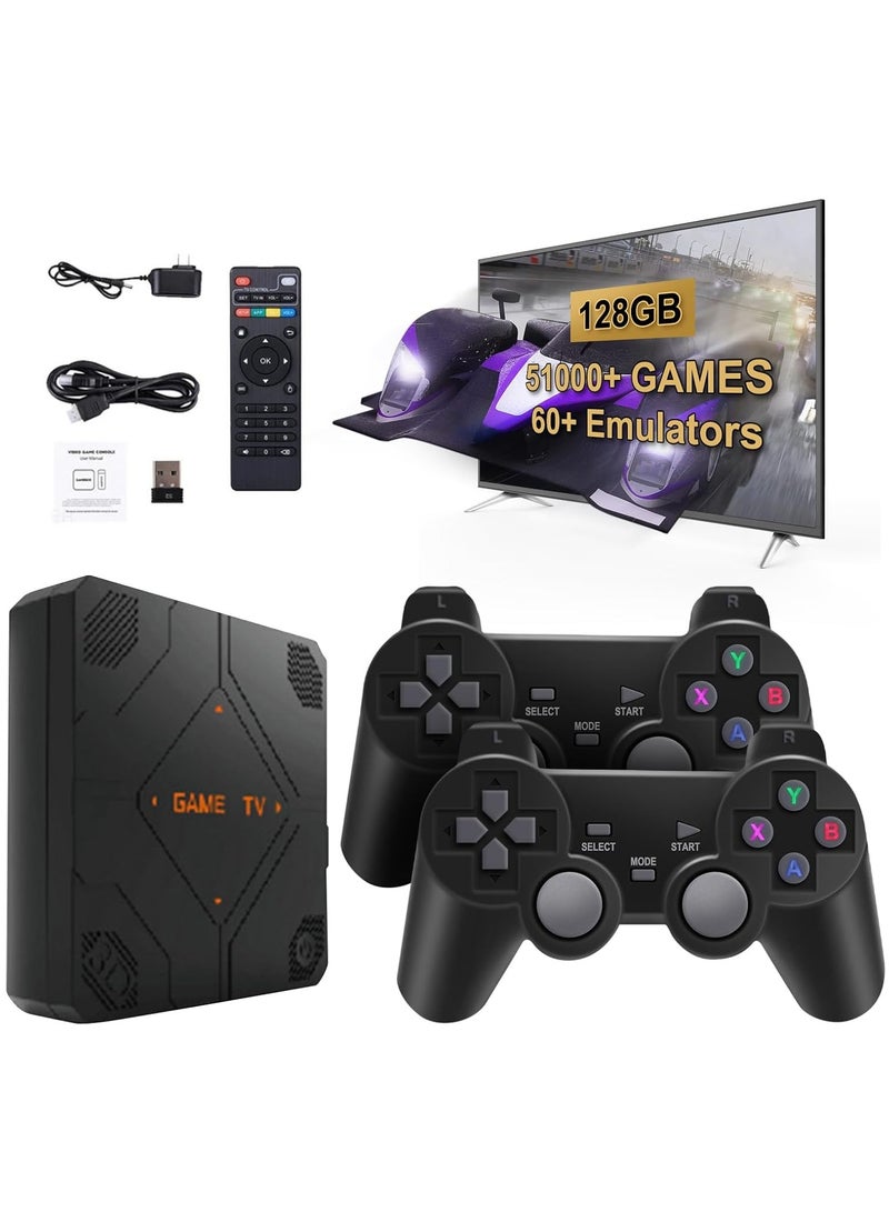 Retro Game Console, V5 , 64GB/128GB ,25000+/51000+ Classic Games, Retro Game Console for TV, 4K Output USB Plug and Play, Retro TV Games with Dual Wireless Controllers, Extension 60 Simulator Retro Game Stick 128GB - Image 1