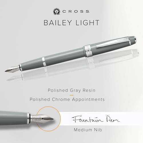 Cross Bailey Light Polished Gray Fountain Pen – Refillable, Medium Nib, Black Ink, Presented in Everyday Gift Box - Image 2
