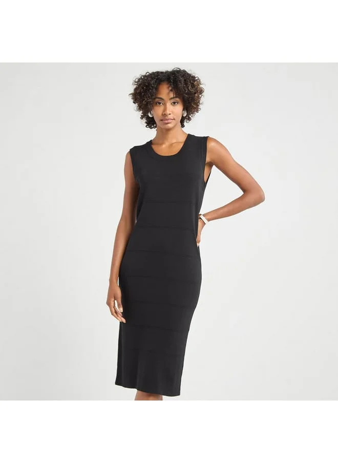 FAV Textured Sleeveless Dress with Round Neck