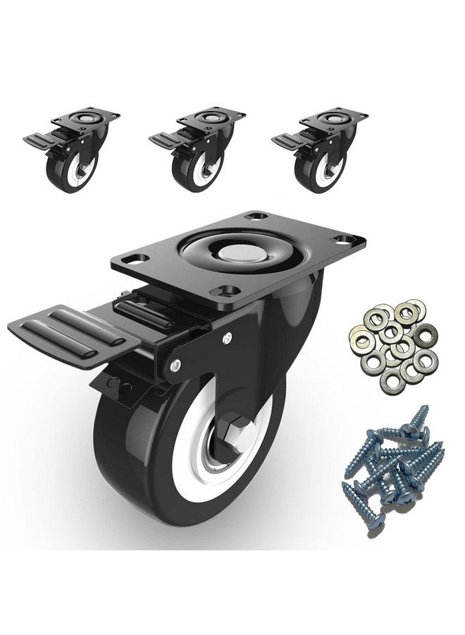 ARRYNTHEON Caster Wheels 2" Locking Casters Set of 4 Heavy Duty Furniture Wheels with Brake, No Noise Polyurethane (PU) Swivel Caster, Load 150 lbs Per Castors (4) - Image 1
