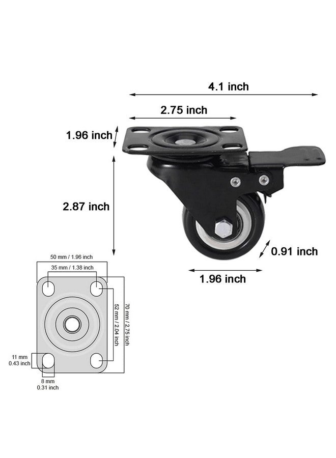 ARRYNTHEON Caster Wheels 2" Locking Casters Set of 4 Heavy Duty Furniture Wheels with Brake, No Noise Polyurethane (PU) Swivel Caster, Load 150 lbs Per Castors (4) - Image 3