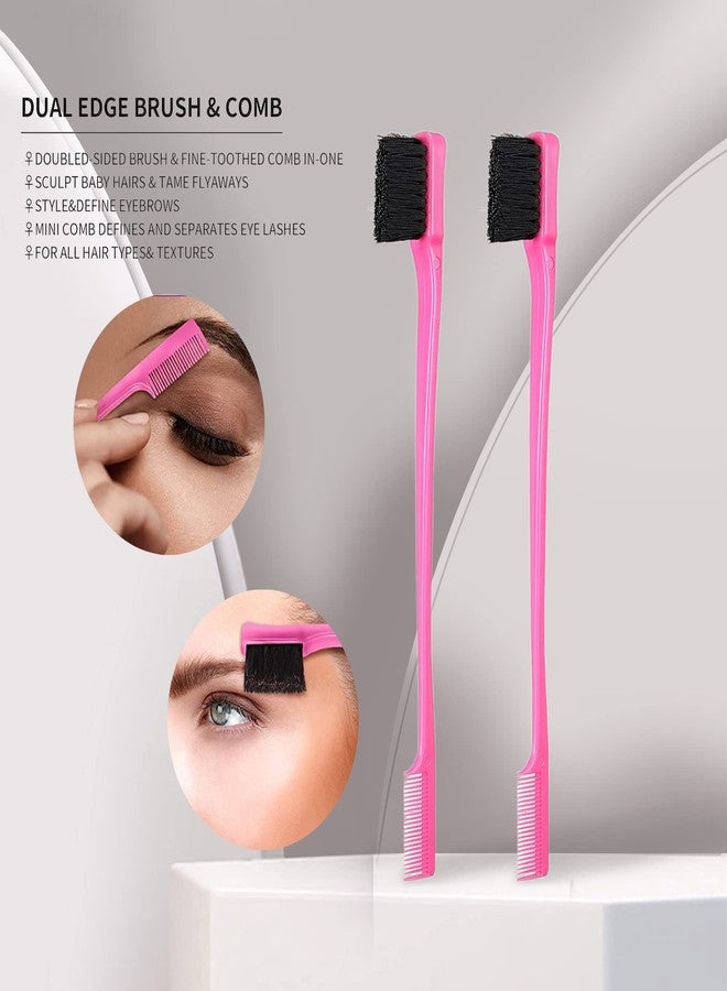 Soft N Style Soft 'N Style Double Sided Edge Control Hair Brush Comb Combo Pack 2 Pieces (Pink) - Image 3