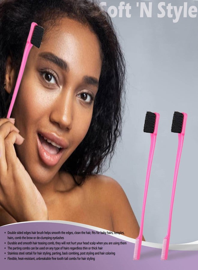 Soft N Style Soft 'N Style Double Sided Edge Control Hair Brush Comb Combo Pack 2 Pieces (Pink) - Image 4