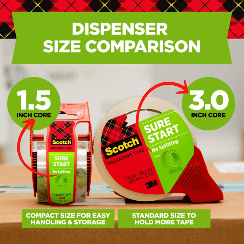 Scotch Sure Start Packing Tape, Clear, Quiet Unwind and Easy Start, Moving Supplies, 1.88 in. x 22.2 yd., 6 Tape Rolls with Dispensers - Image 4