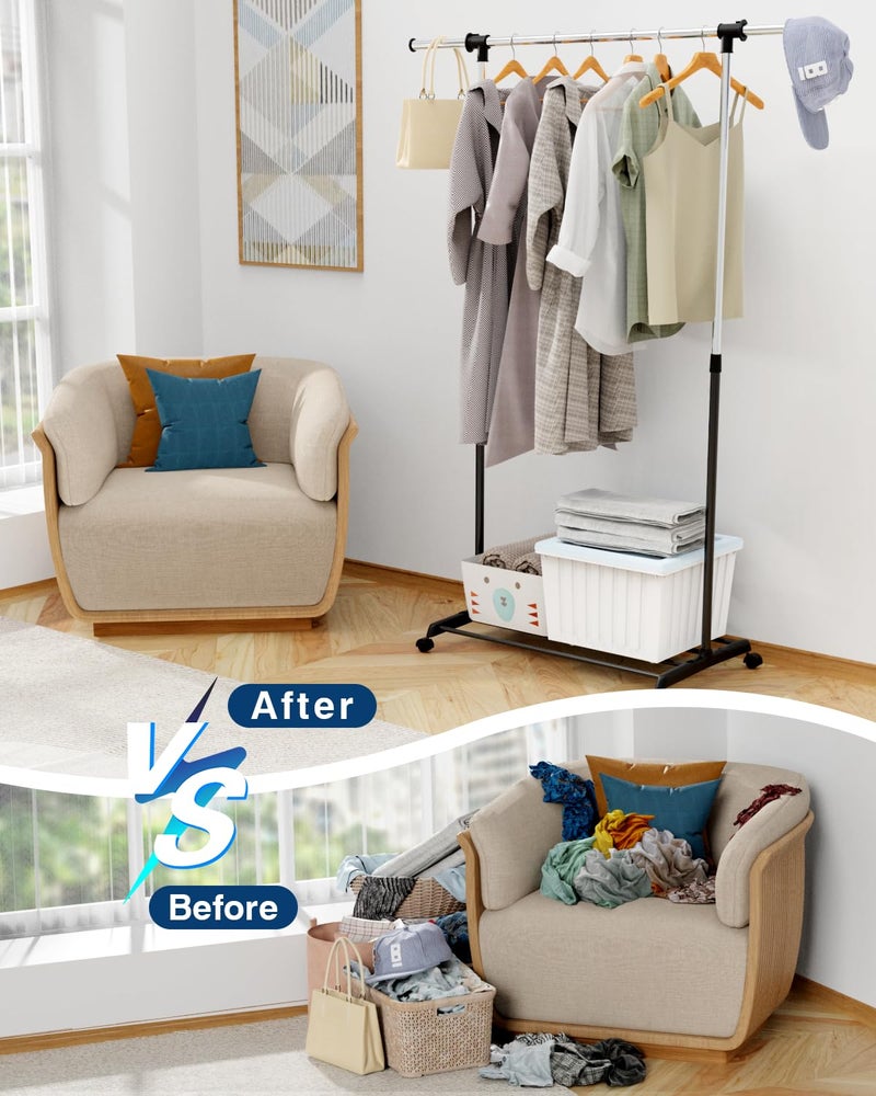 Whitmor Deluxe Adjustable Garment Rack - Rolling Clothes Organizer - Black and Chrome - Image 3