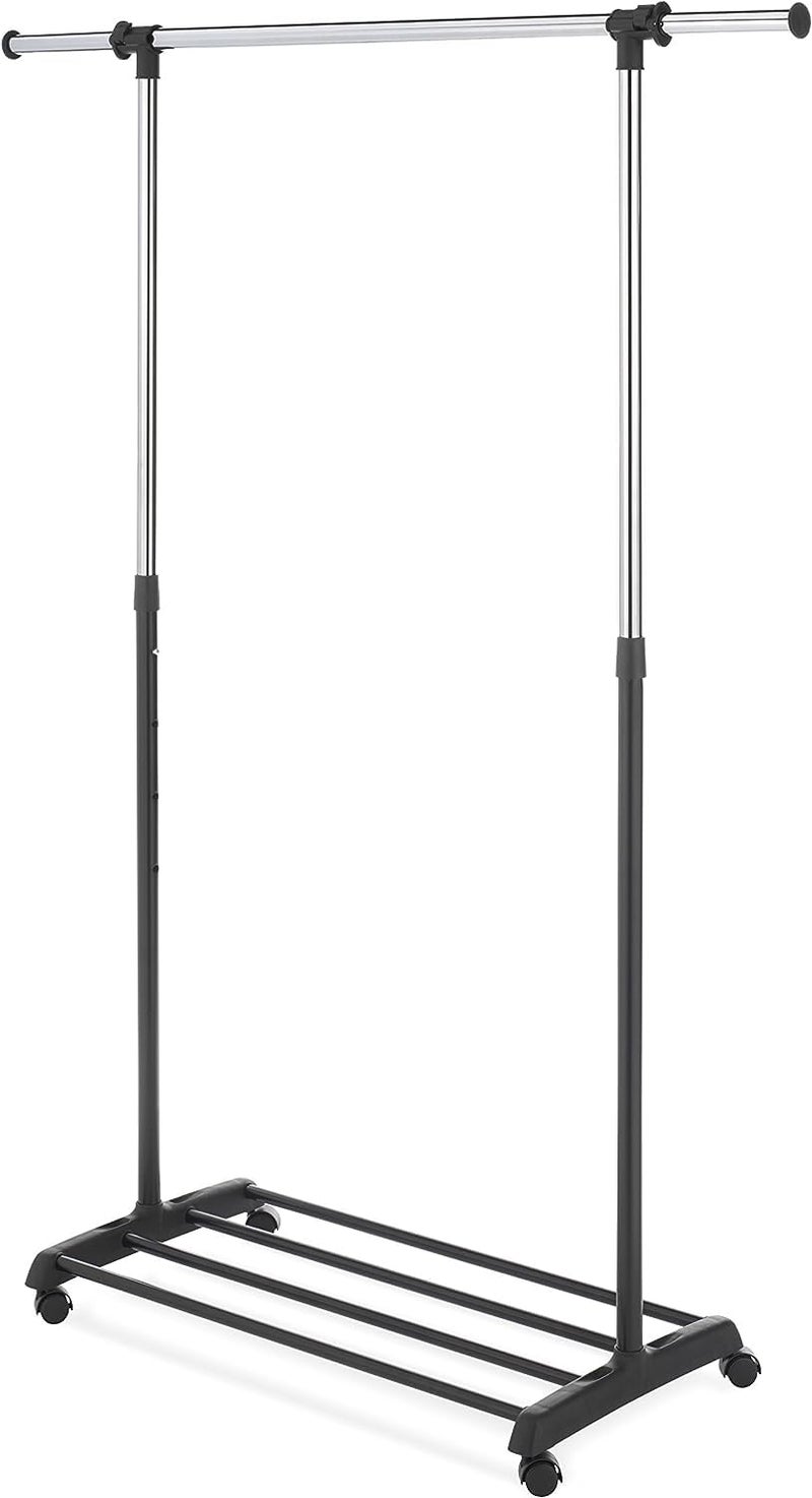 Whitmor Deluxe Adjustable Garment Rack - Rolling Clothes Organizer - Black and Chrome - Image 1