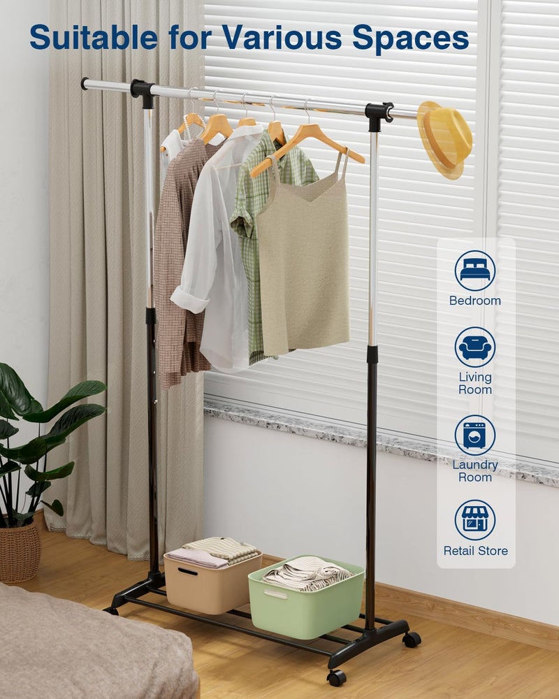 Whitmor Deluxe Adjustable Garment Rack - Rolling Clothes Organizer - Black and Chrome - Image 5