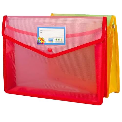 SPS File Folder, Transparent Poly-Plastic A4/Foolscap Documents File Storage Bag with Snap Button, Set of 2 - Image 1