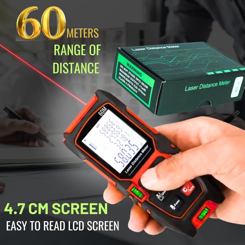 Kwetmo Laser Measuring Device- 60 mtr Laser Distance Meter-Digital Measuring Tape-Distance Measurement Laser Machine with Mute Function Large LCD Backlit, Pythagorean Mode (60 MTR, Black) - Image 4