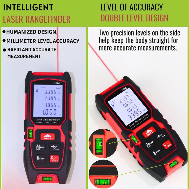 Kwetmo Laser Measuring Device- 60 mtr Laser Distance Meter-Digital Measuring Tape-Distance Measurement Laser Machine with Mute Function Large LCD Backlit, Pythagorean Mode (60 MTR, Black) - Image 5