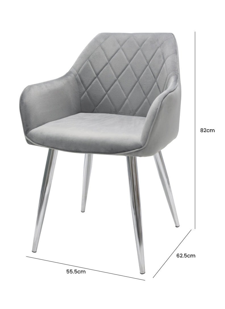VANITY LIVING - Dining Table Set 6 Seater - Davos Chrome Large with Leon Grey Chairs - Image 1