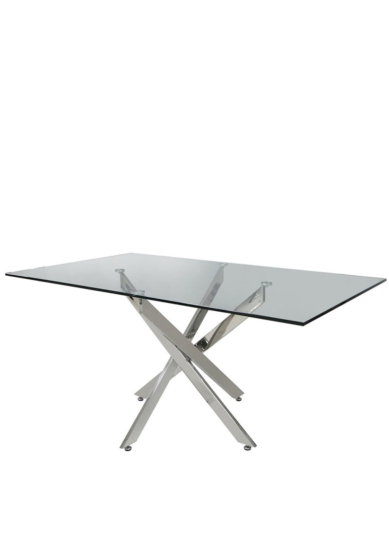 VANITY LIVING - Dining Table Set 6 Seater - Davos Chrome Large with Leon Grey Chairs - Image 1