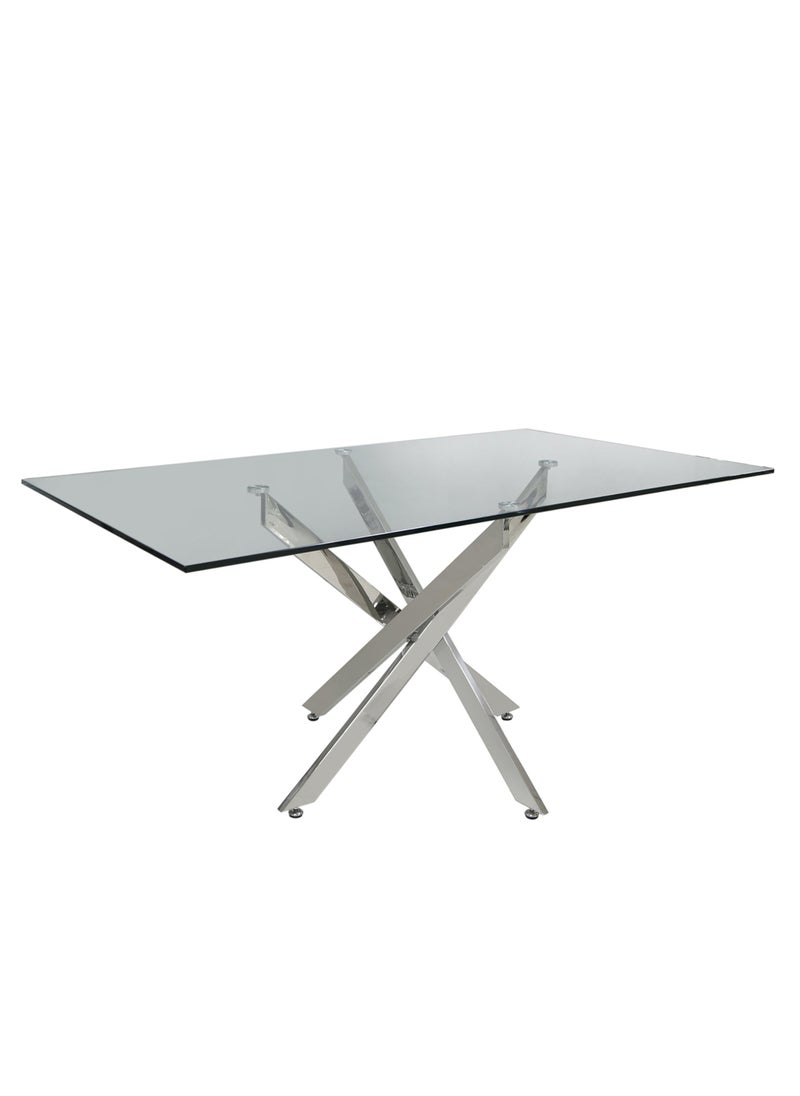 VANITY LIVING - Dining Table Set 6 Seater - Davos Chrome Large with Leon Grey Chairs - Image 1