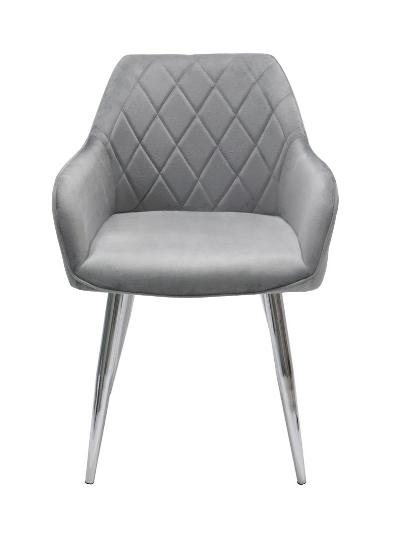 VANITY LIVING - Dining Table Set 6 Seater - Davos Chrome Large with Leon Grey Chairs - Image 1