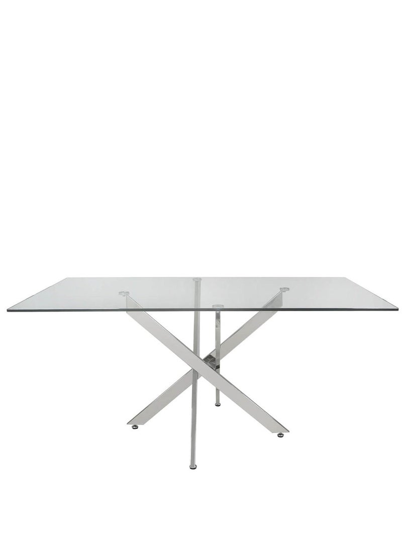 VANITY LIVING - Dining Table Set 6 Seater - Davos Chrome Large with Leon Grey Chairs - Image 1