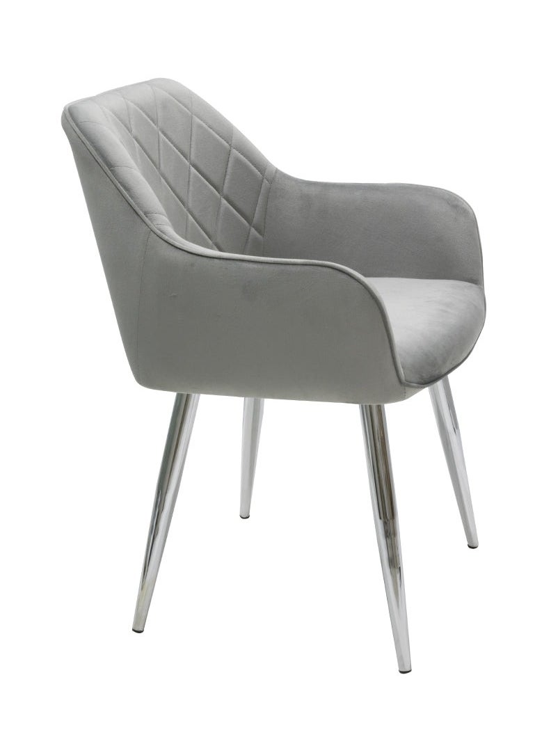 VANITY LIVING - Dining Table Set 6 Seater - Davos Chrome Large with Leon Grey Chairs - Image 1