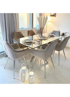 Dining Table Set 6 Seater - Davos Chrome Large with Leon Grey Chairs