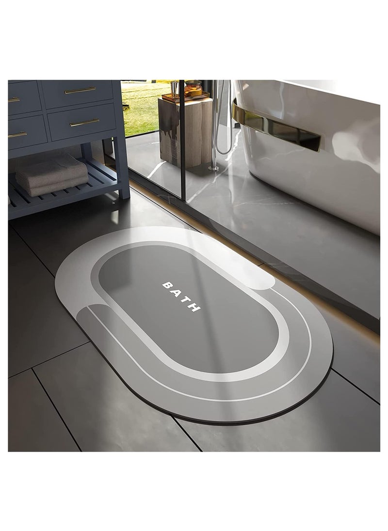 MahMir® Diatom Bath Mat, Anti-Slip Bathroom Floor Mats and Quick Dry Bath Rug, Super Absorbent Bathtub Mat with Non-Slip, Thickened,Soft, Easier Clean Carpet 40 x 60 cm, Oval Grey - Image 1