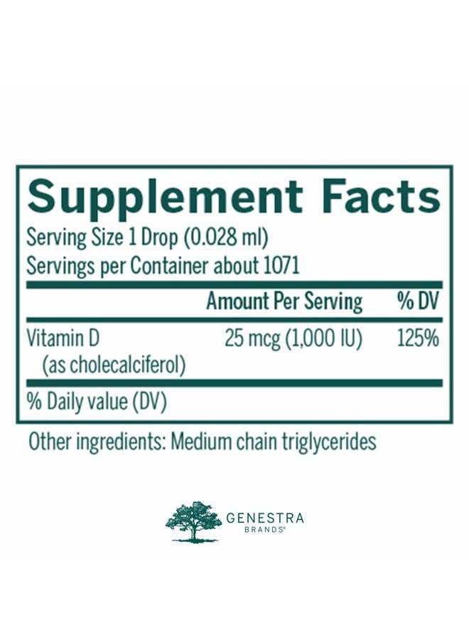 Genestra Brands قطرات D3 1000 | مكمل فيتامين د السائل | 1 أونصة سائلة - Image 2