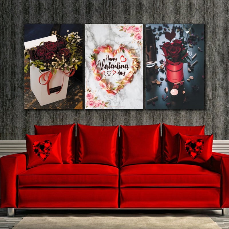 ماركتنا ثلاث لوحات قماشية لعيد الحب مع برواز مجوف مقاس (90×40) ثلاث قطع - Image 1