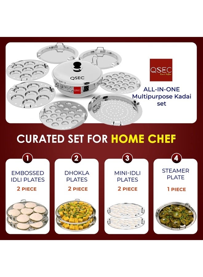 QSEC Stainless Steel Induction Base Idli Maker Multi Kadai Idli Steamer & Idli Cooker With 7 Plates | 2 Mini Idli | 2 Idli | 2 Dhokla | 1 Momo, 4 Literâ€¦ - Image 2