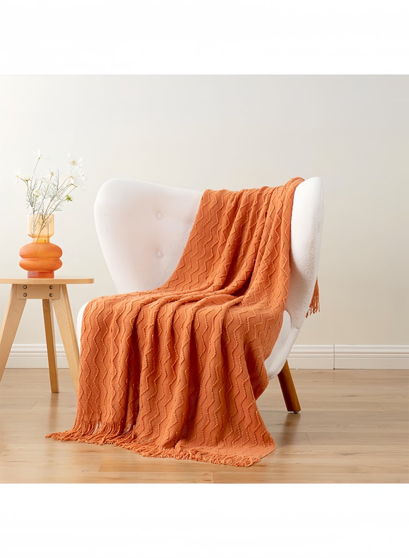 Baytak Tassel Throw Blanket, Acrylic Knitted Cozy Decorative Blanket with Long Tassels for Couch/Bed/Sofa/Travel, All-Season, 127×182 cm, Orange - Image 3