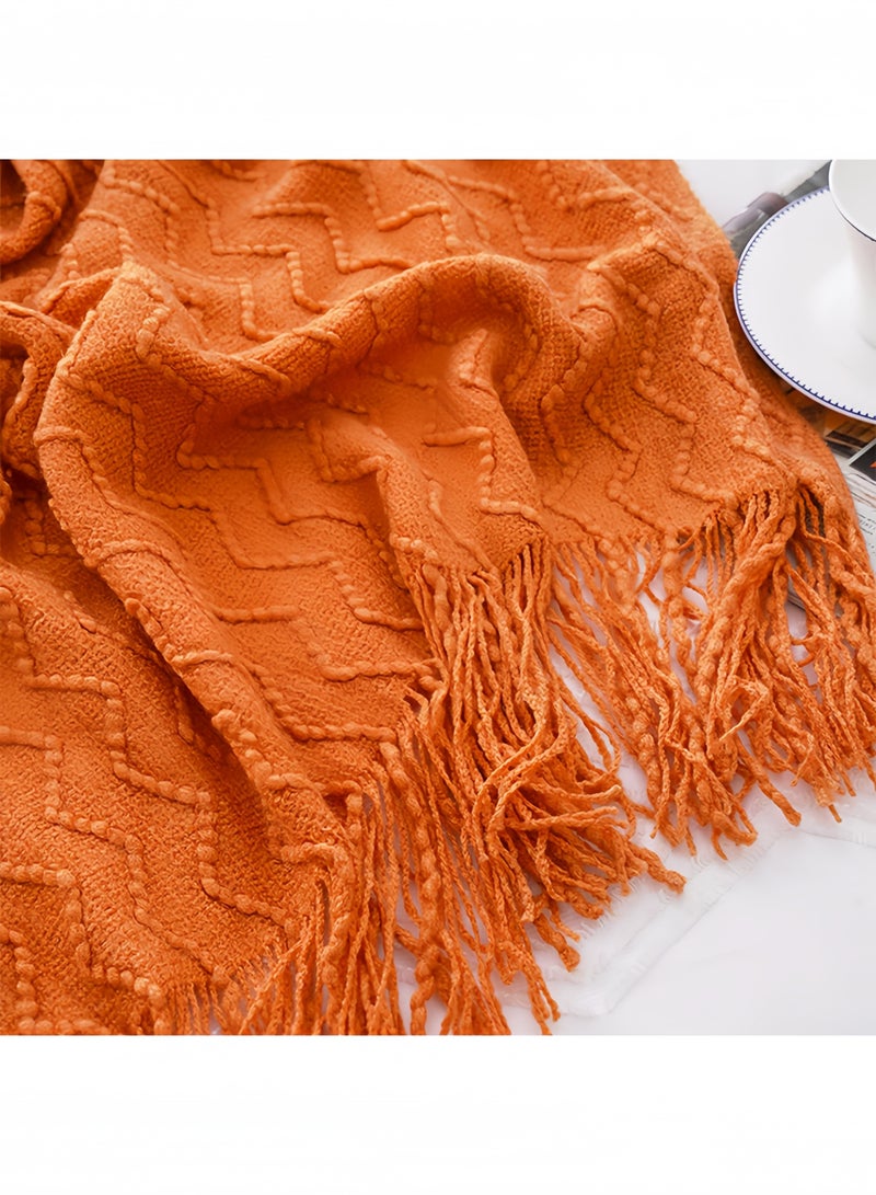 Baytak Tassel Throw Blanket, Acrylic Knitted Cozy Decorative Blanket with Long Tassels for Couch/Bed/Sofa/Travel, All-Season, 127×182 cm, Orange - Image 5