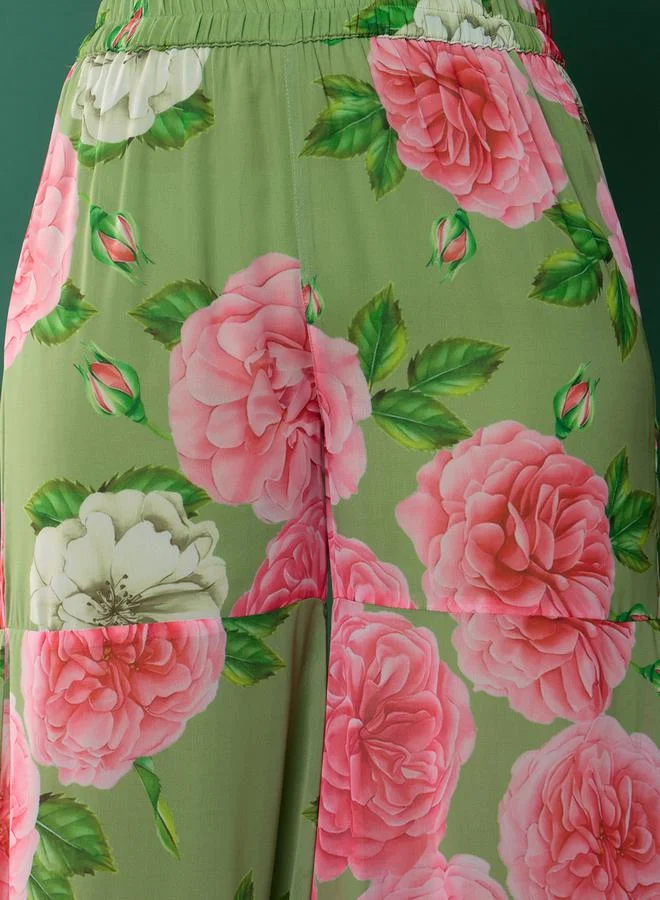 NOH.VOH Floral Print Peplum Top With Sharara Pants by Styli