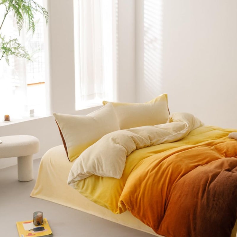 CLOTHKNOW Dark Orange Fluffy Comforter Set California King 3Pcs Rust Beige Bedding Comforter Sets Dark Yellow Comforter Soft Brown Comforter Sets California King - Image 3