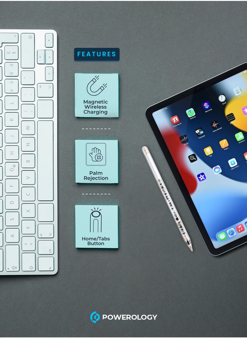 Powerology Smart Apple iPad Transparent Pencil Stylus Pen for iPad 10/9/8/7/6, iPad Pro 11/12.9, iPad Air 5/4/3, iPad Mini 6/5 - White  - Image 2