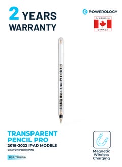 Powerology Smart Apple iPad Transparent Pencil Stylus Pen for iPad 10/9/8/7/6, iPad Pro 11/12.9, iPad Air 5/4/3, iPad Mini 6/5 - White  - Image 1