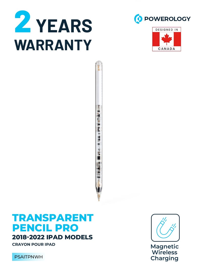 Powerology Smart Apple iPad Transparent Pencil Stylus Pen for iPad 10/9/8/7/6, iPad Pro 11/12.9, iPad Air 5/4/3, iPad Mini 6/5 - White  - Image 1