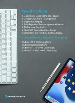 Powerology Smart Apple iPad Transparent Pencil Stylus Pen for iPad 10/9/8/7/6, iPad Pro 11/12.9, iPad Air 5/4/3, iPad Mini 6/5 - White  - Image 3