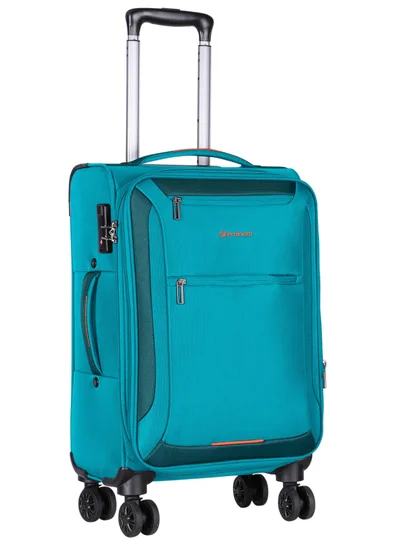 eminent Unisex Soft Travel Bag Cabin Luggage Trolley Polyester Lightweight Expandable 4 Double Spinner Wheeled Suitcase with 3 Digit TSA lock E751 Green