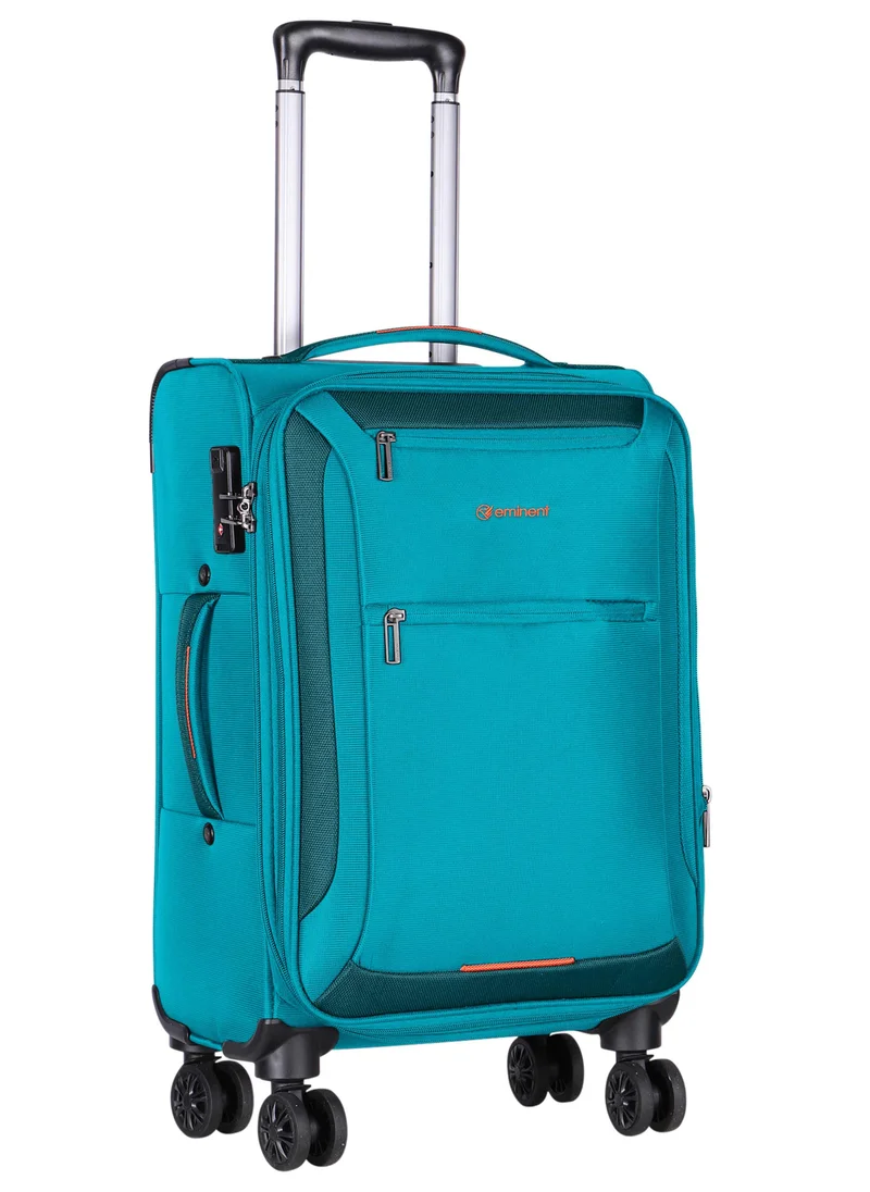 إيمينينت Unisex Soft Travel Bag Cabin Luggage Trolley Polyester Lightweight Expandable 4 Double Spinner Wheeled Suitcase with 3 Digit TSA lock E751 Green