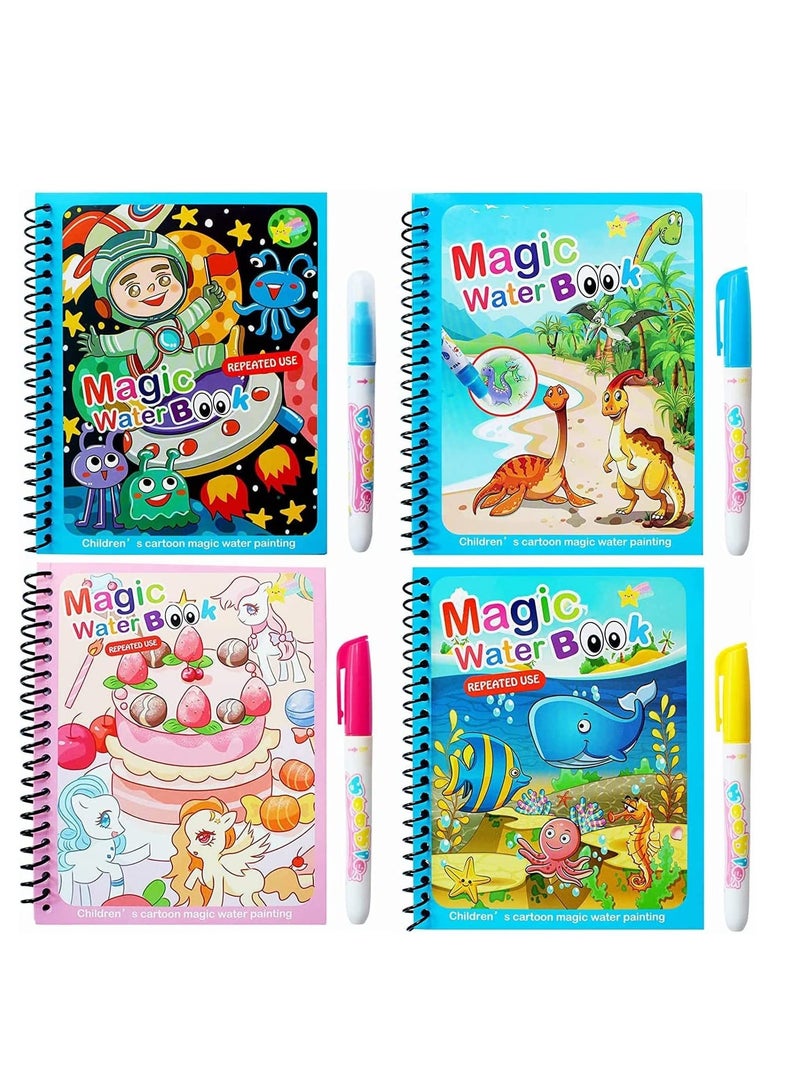 Magic Water Colouring Book, Children Reusable Drawing Book with Pen, Early Education Doodle Painting Toys for Kids Boys Girls Ages 2 3 4 Years Plus Educational Learning Gifts 4pcs - Image 1