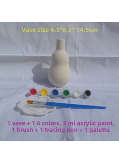 Ceramic Vase Ceramic Art Fleshy Flower Pot Painted Hand-painted White Embryo Mold Parent-child Children's Graffiti Vase-Color:4-7 Single Vase Comes With 1 Paint + Tool