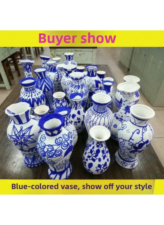 Generic - Ceramic Vase Ceramic Art Fleshy Flower Pot Painted Hand-painted White Embryo Mold Parent-child Children's Graffiti Vase-Color:4-7 Single Vase Comes With 1 Paint + Tool - Image 1