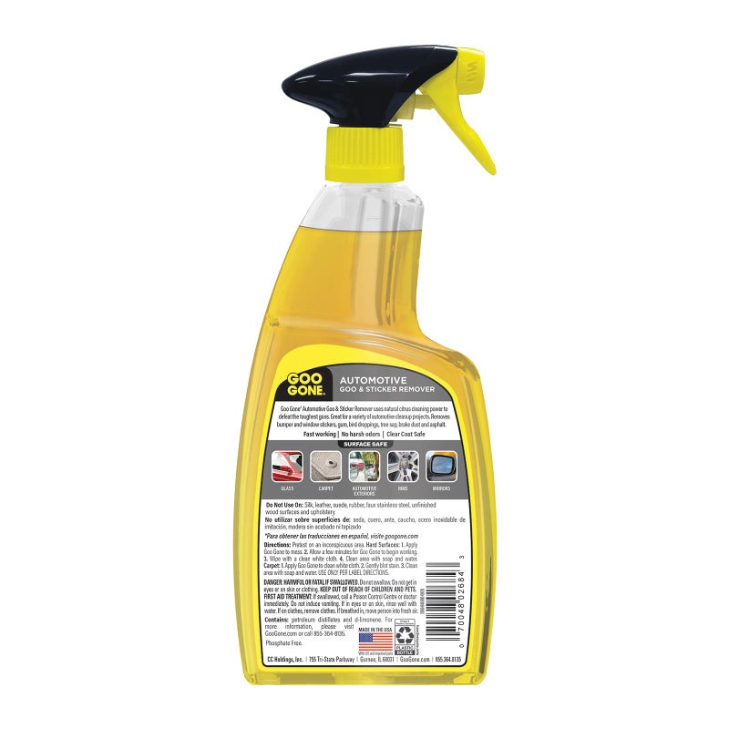 Goo Gone مزيل لاصق جود غون للسيارات، منظف للغراء والأوساخ لملصقات الصدمات، الملصقات، صمغ الأشجار، غبار الفرامل، فضلات الطيور، العلكة، طلاء الرش، الأسفلت، 24 أونصة مع منشفة ميكروفايبر للتلميع - Image 2