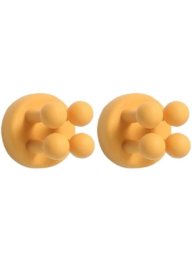 Adhesive Waterproof Hanging Hooks,Set of 2, Silicone Toothbrush Plug Holder Multi-Purpose Sticky Hook for Bathroom Kitchen Home Office College (Yellow)  - Image 1